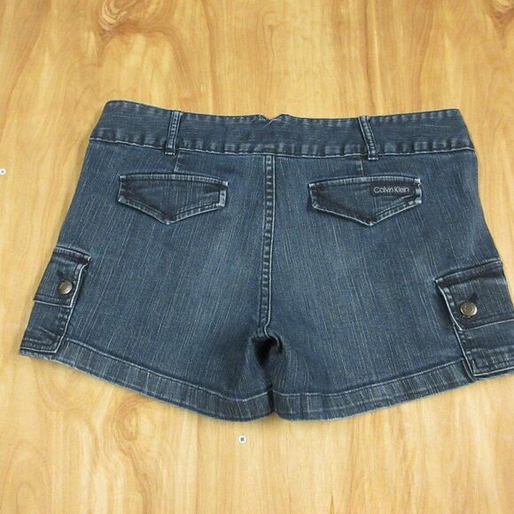 CALVIN KLEIN Cargo Utility Jean Shortie Shorts Sz 12/31 Dark Wash Stretch Denim - Picture 7 of 12
